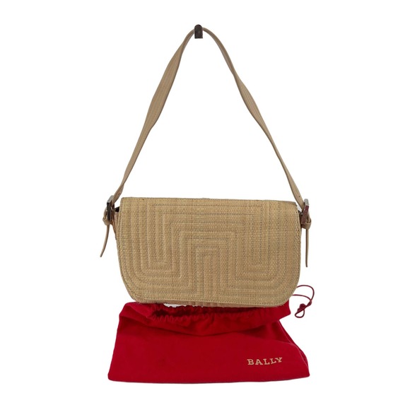 Bally Handbags - Bally Leather And Natural Fiber Flap Front Baguette Shoulder Bag EUC